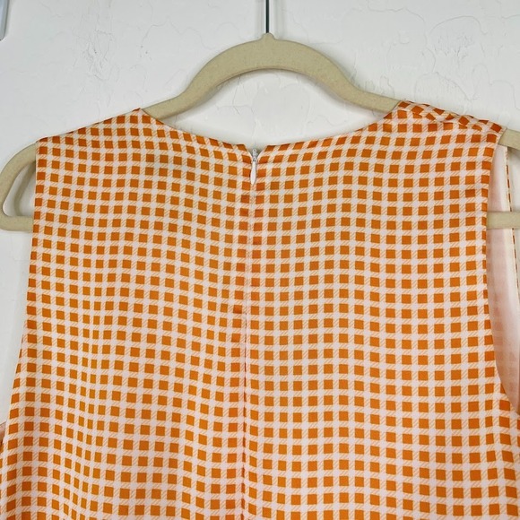 Club Monaco Gingham Check Swing Maxi Dress Orange Lined Sleeveless VNeck Size 10 - Picture 9 of 14